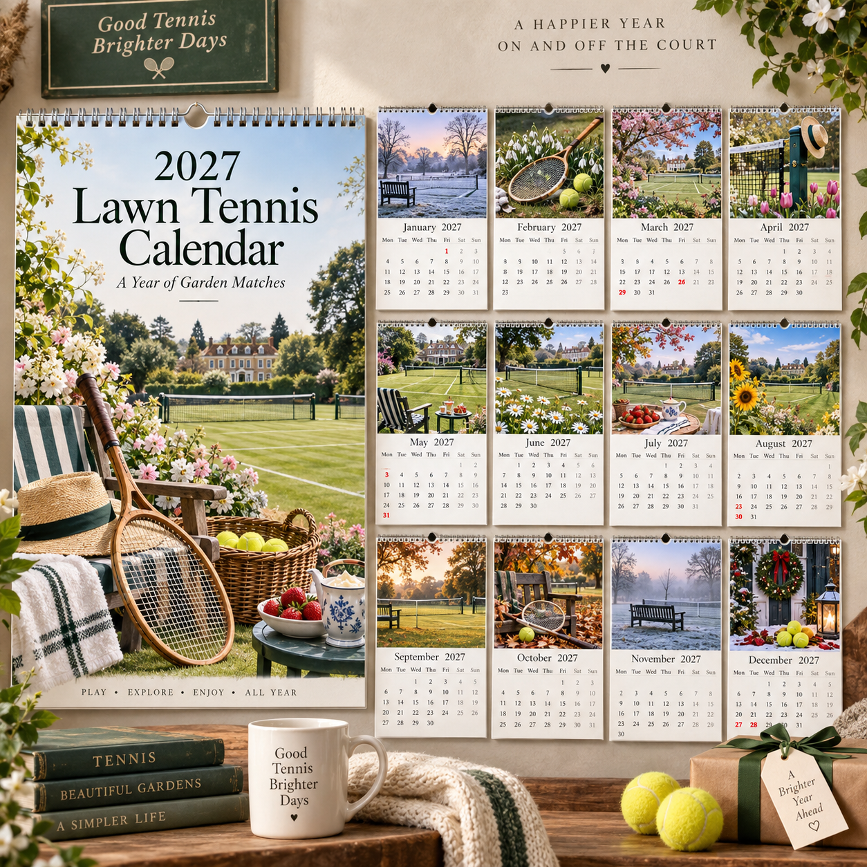 📅 2027 Lawn Tennis Calendar - A4 Hanging Calendar