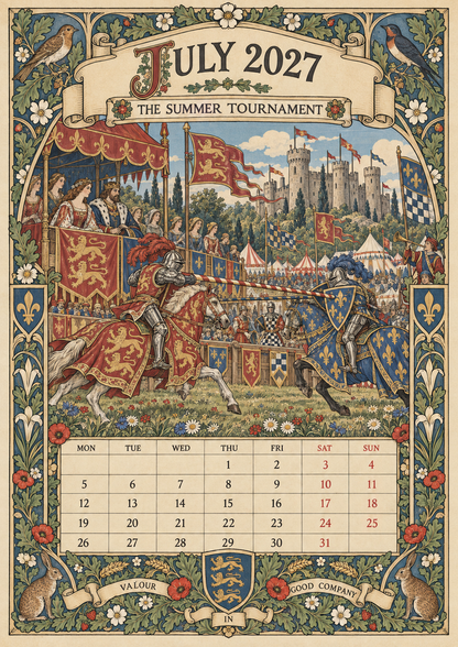 🏰 A Year of Knightly Tales – 2027 Medieval-Inspired British Wall Calendar