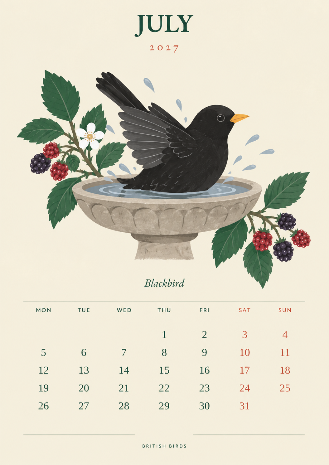 🐦 British Birds 2027 Wall Calendar  Nature Close to Home——A Year of Familiar Birds, Beautiful Blooms & Little Moments of Joy