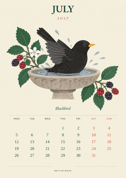 🐦 British Birds 2027 Wall Calendar  Nature Close to Home——A Year of Familiar Birds, Beautiful Blooms & Little Moments of Joy