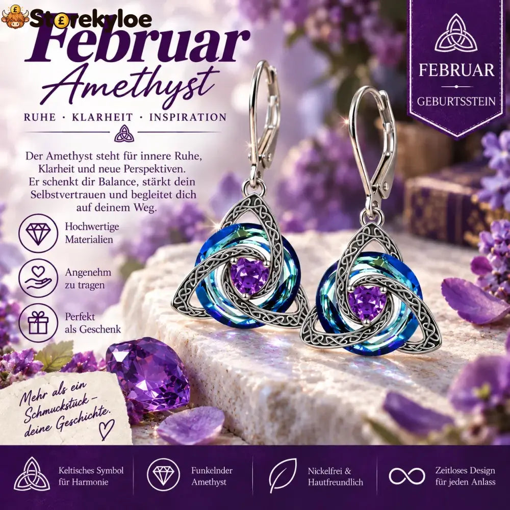 ✨ Celtic birthstone earrings – Timeless elegance with personal meaning - February
