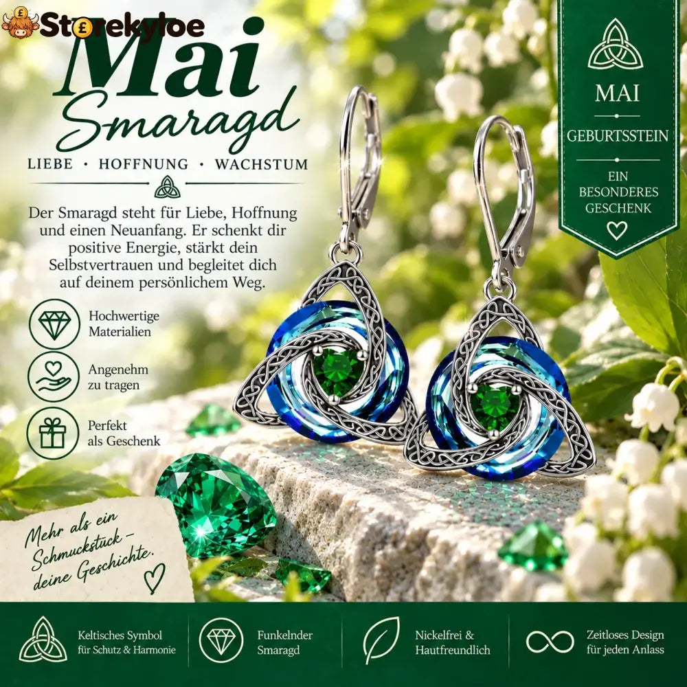 ✨ Celtic birthstone earrings – Timeless elegance with personal meaning - May