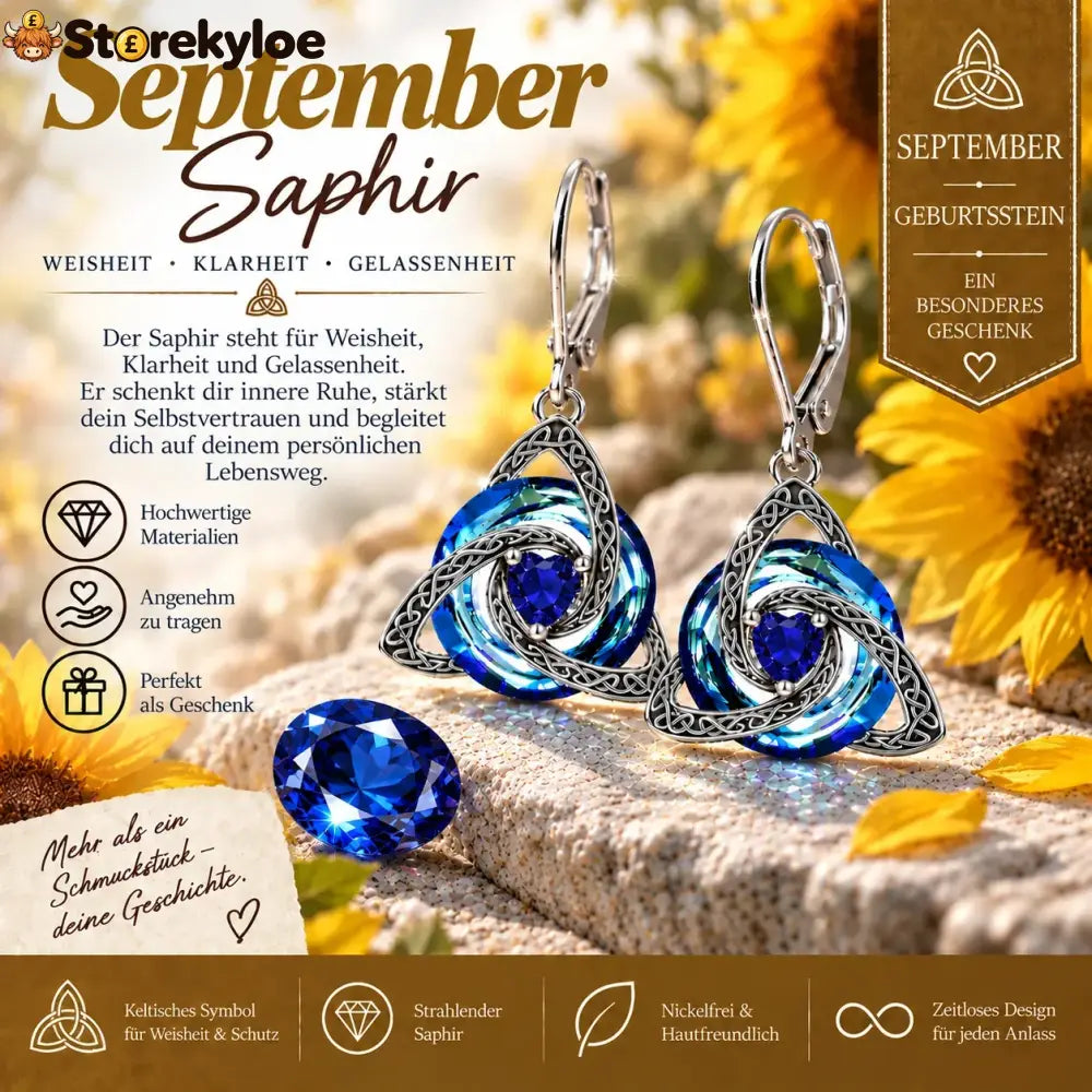 ✨ Celtic birthstone earrings – Timeless elegance with personal meaning - September