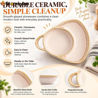 Ceramic Soup & Toasty Bowls with Handles – Rustic Reactive Glaze Design