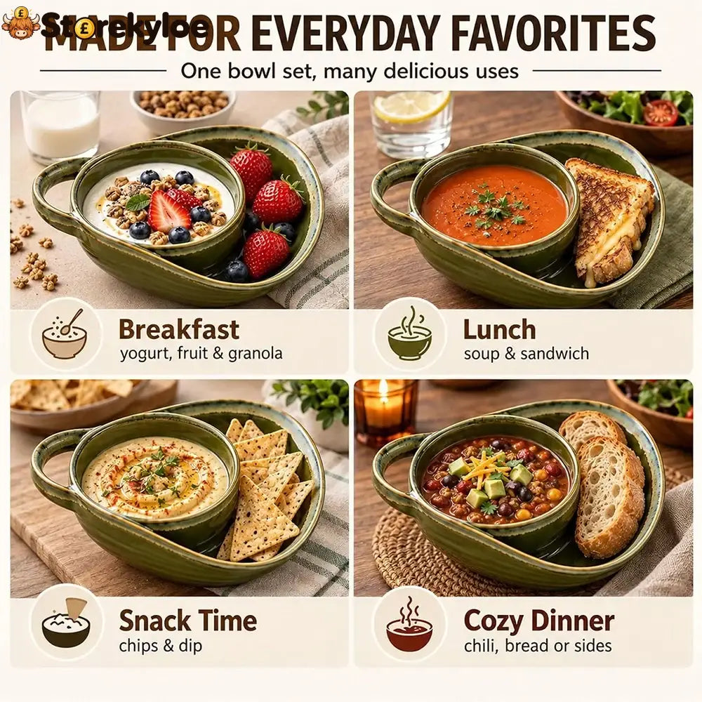 Ceramic Soup & Toasty Bowls with Handles – Rustic Reactive Glaze Design