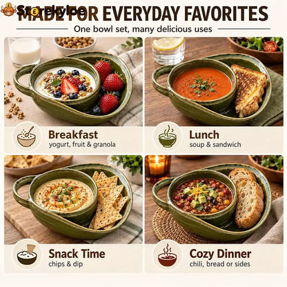 Ceramic Soup & Toasty Bowls with Handles – Rustic Reactive Glaze Design