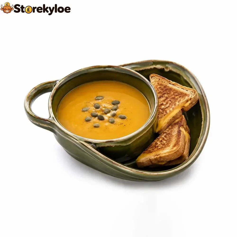 Ceramic Soup & Toasty Bowls with Handles – Rustic Reactive Glaze Design - Olive green