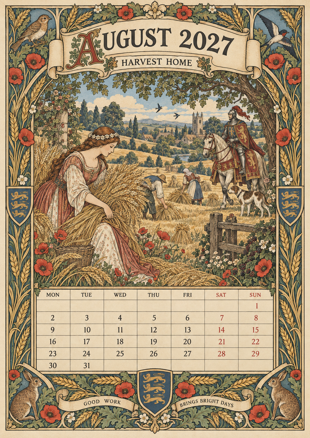 🏰 A Year of Knightly Tales – 2027 Medieval-Inspired British Wall Calendar