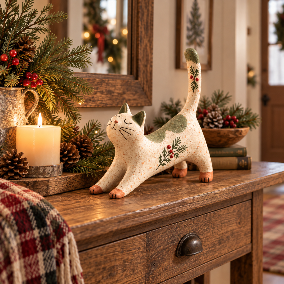 🐈🎄 Woodland Christmas Cat Figurine - a cosy little woodland friend for your holiday home