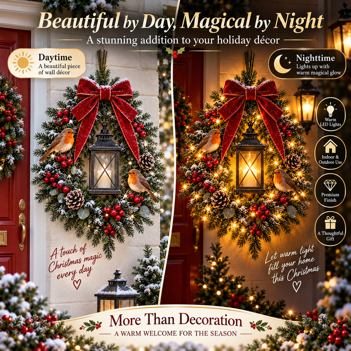 ✨Last Day 49% OFF✨🐦 A Robin Glow™ – Lighted Robin Christmas Wreath