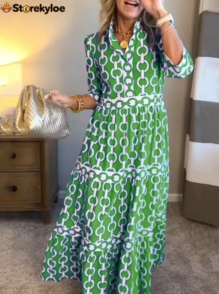 Chain Link Midi Dress - Green / S