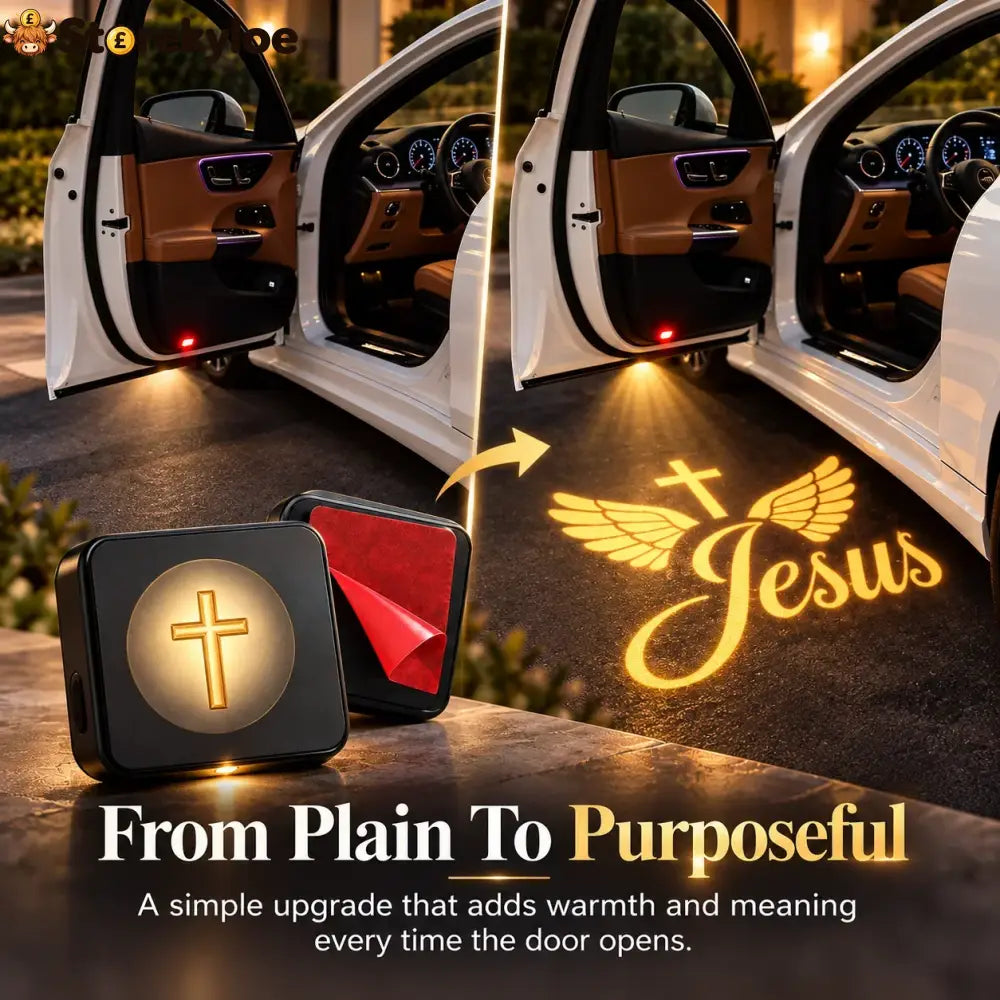 🎁 Christian LED Car Door Projector Light 🚘🙏 | Golden Cross & Jesus Welcome Glow 💛🌟 | Faith-Inspired Car Interior &
