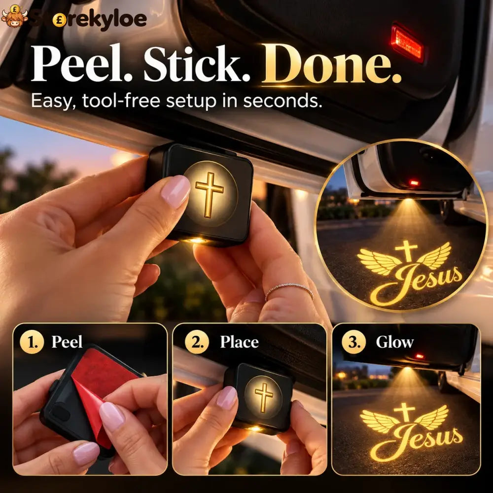 🎁 Christian LED Car Door Projector Light 🚘🙏 | Golden Cross & Jesus Welcome Glow 💛🌟 | Faith-Inspired Car Interior &