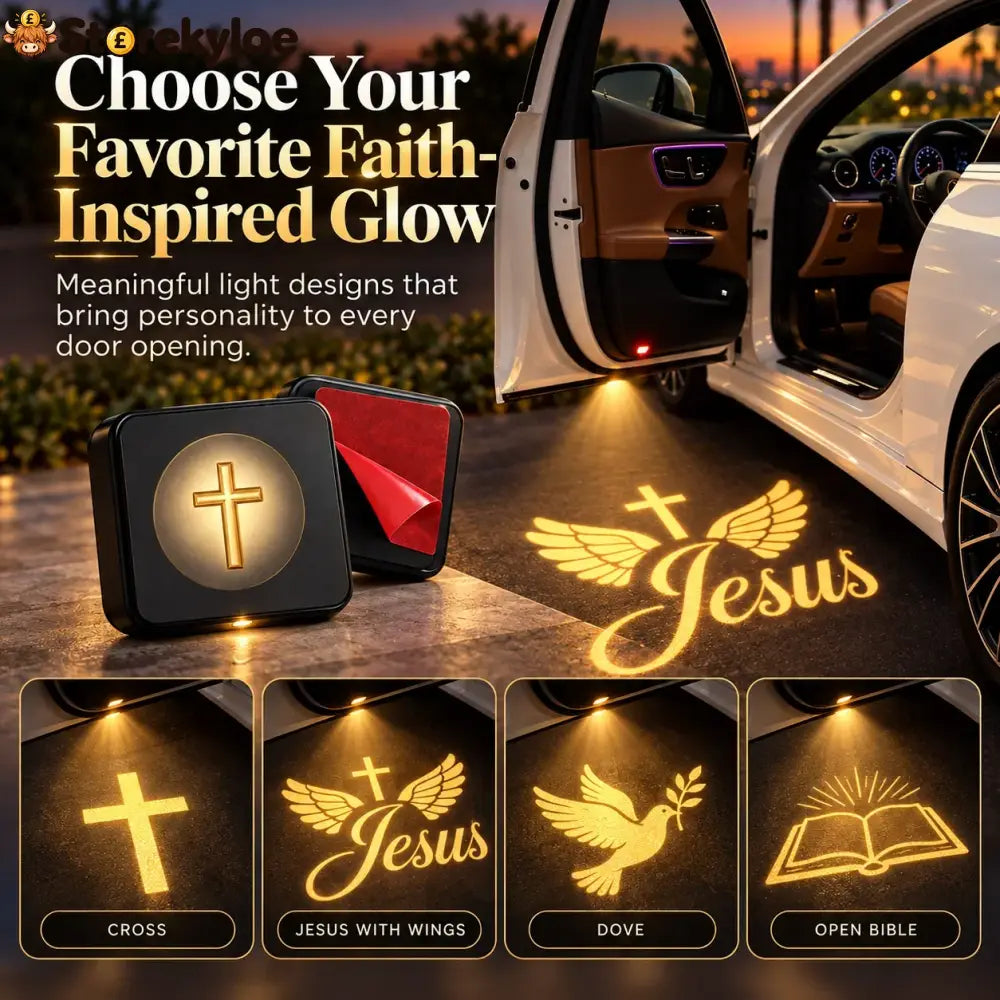 🎁 Christian LED Car Door Projector Light 🚘🙏 | Golden Cross & Jesus Welcome Glow 💛🌟 | Faith-Inspired Car Interior &