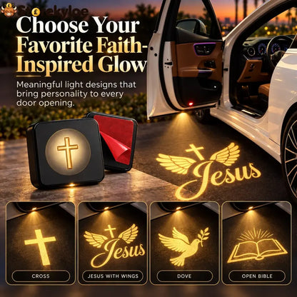 🎁 Christian LED Car Door Projector Light 🚘🙏 | Golden Cross & Jesus Welcome Glow 💛🌟 | Faith-Inspired Car Interior &