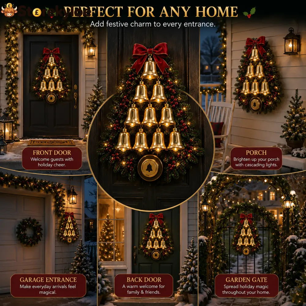 🔔 Christmas Bell Cascade Doorbell – Light-Up Holiday Chime Door Decor 🎄