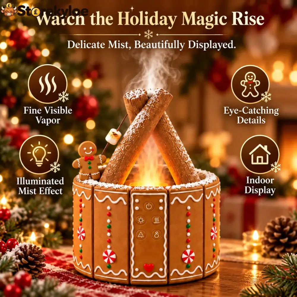 🎄 Christmas Campfire Aroma Diffuser – Cozy Flame-style Glow Festive Mist & Adorable Santa/gingerbread Designs