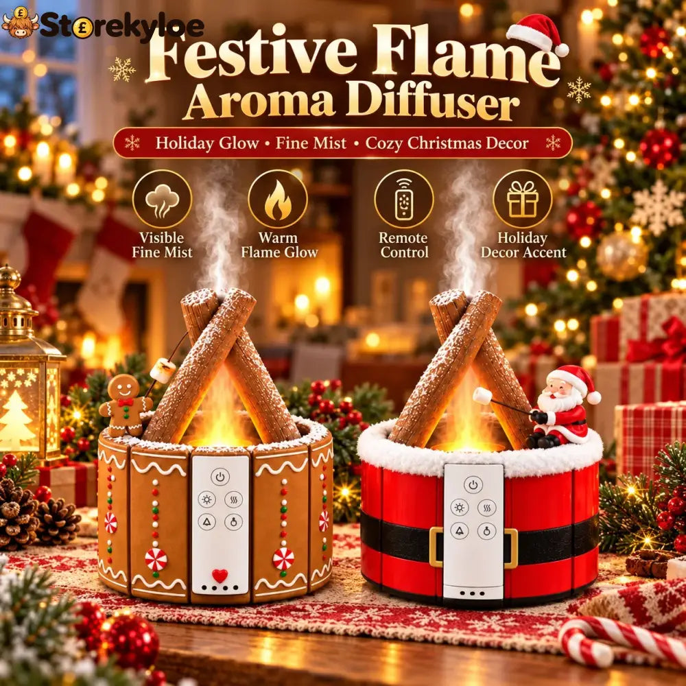 🎄 Christmas Campfire Aroma Diffuser – Cozy Flame-style Glow Festive Mist & Adorable Santa/gingerbread Designs
