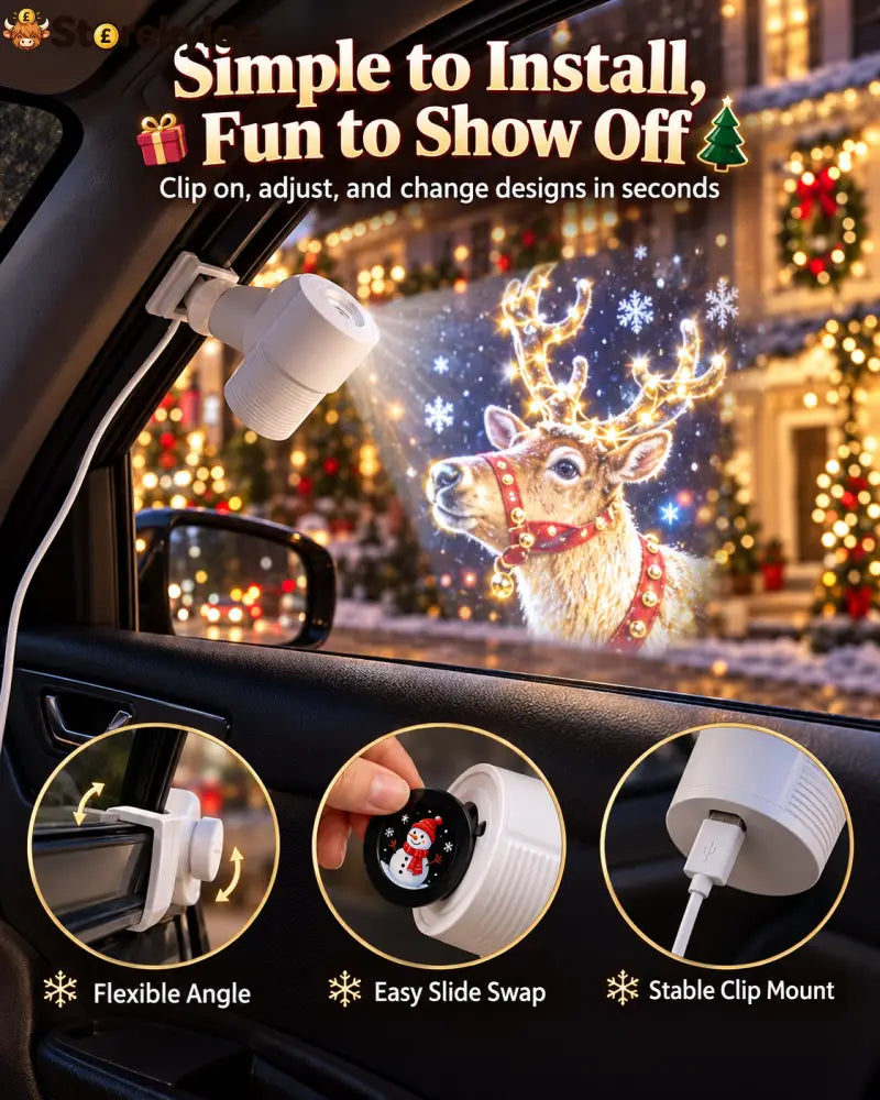Christmas Car Window Projector – Festive Clip-On Projection Light with Interchangeable Holiday Slides: Turn your parked