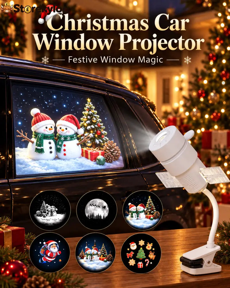 Christmas Car Window Projector – Festive Clip-On Projection Light with Interchangeable Holiday Slides: Turn your parked