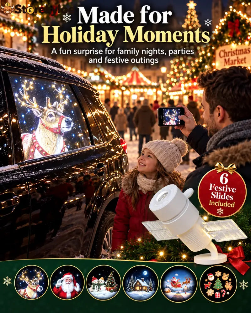 Christmas Car Window Projector – Festive Clip-On Projection Light with Interchangeable Holiday Slides: Turn your parked