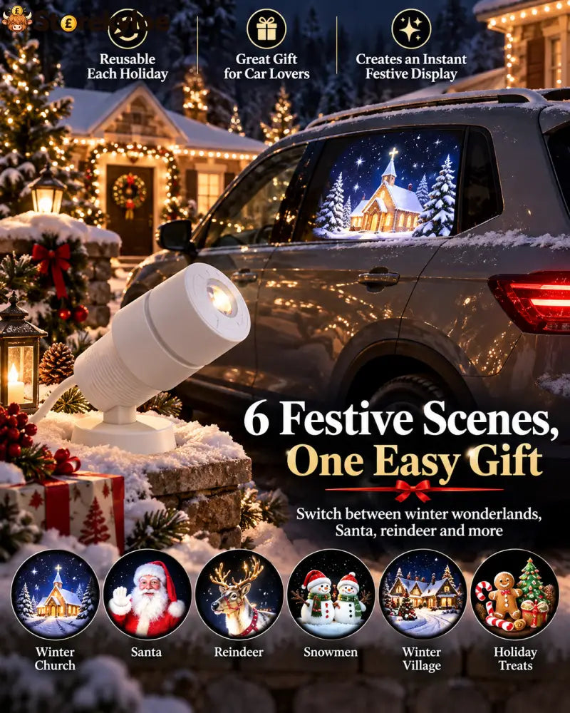 Christmas Car Window Projector – Festive Clip-On Projection Light with Interchangeable Holiday Slides: Turn your parked