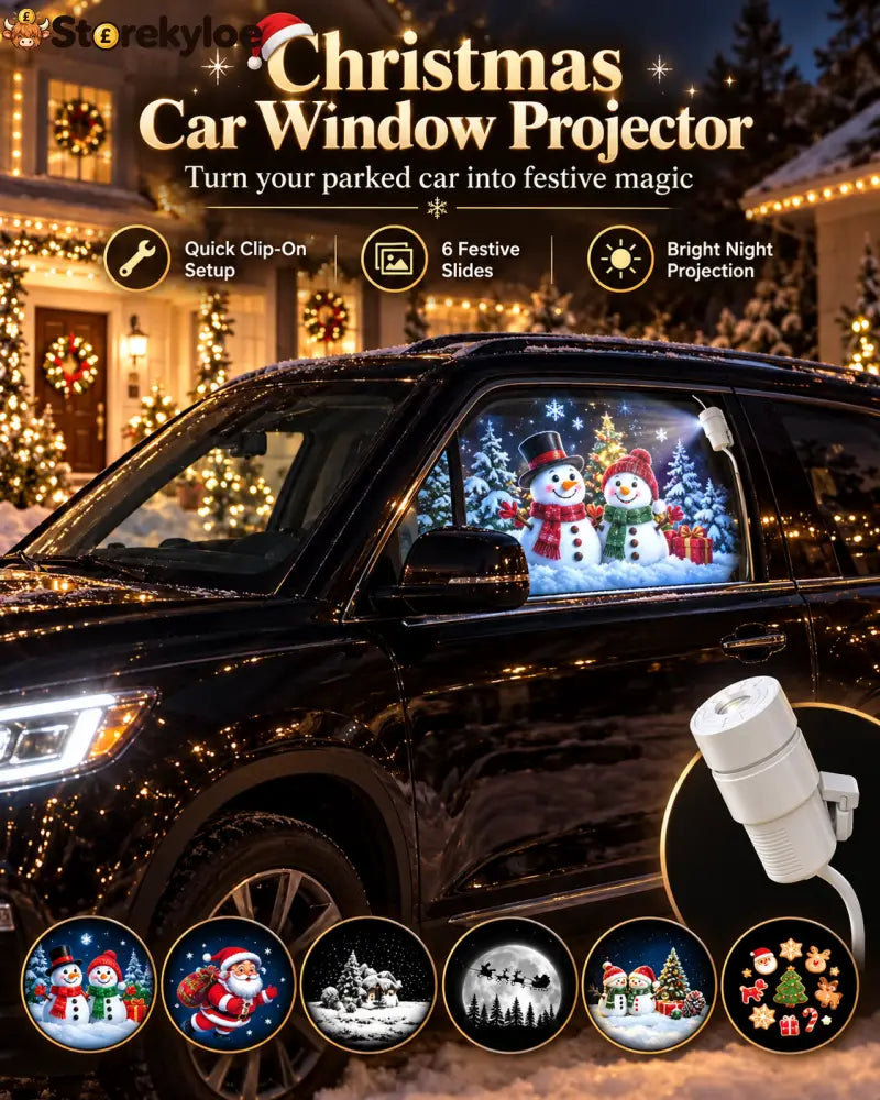 Christmas Car Window Projector – Festive Clip-On Projection Light with Interchangeable Holiday Slides: Turn your parked