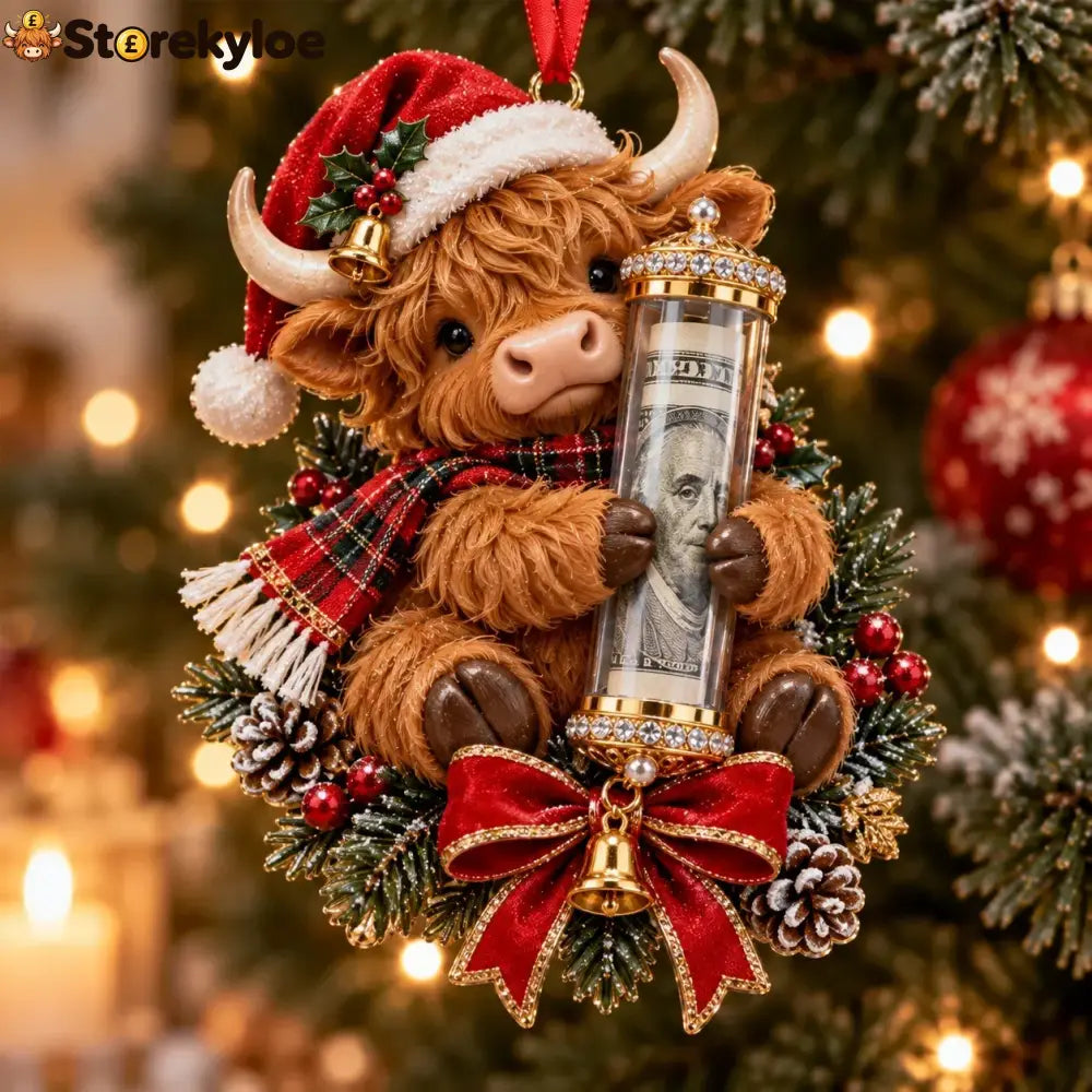 🎄 💵 Christmas Cash Gift Ornament - ✨a Fun Way To Give Money This Christmas - 🐮 Highland Cow