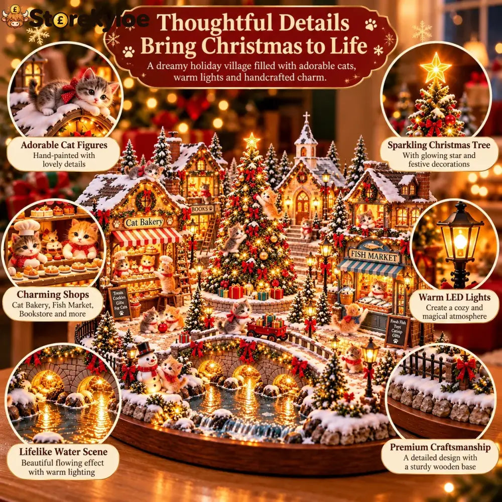 🐱🎄 Christmas Cat Village™ – Lighted Holiday Town for Cat Lovers
