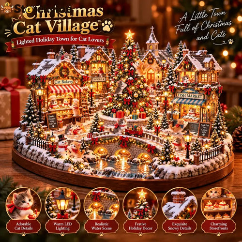 🐱🎄 Christmas Cat Village™ – Lighted Holiday Town for Cat Lovers