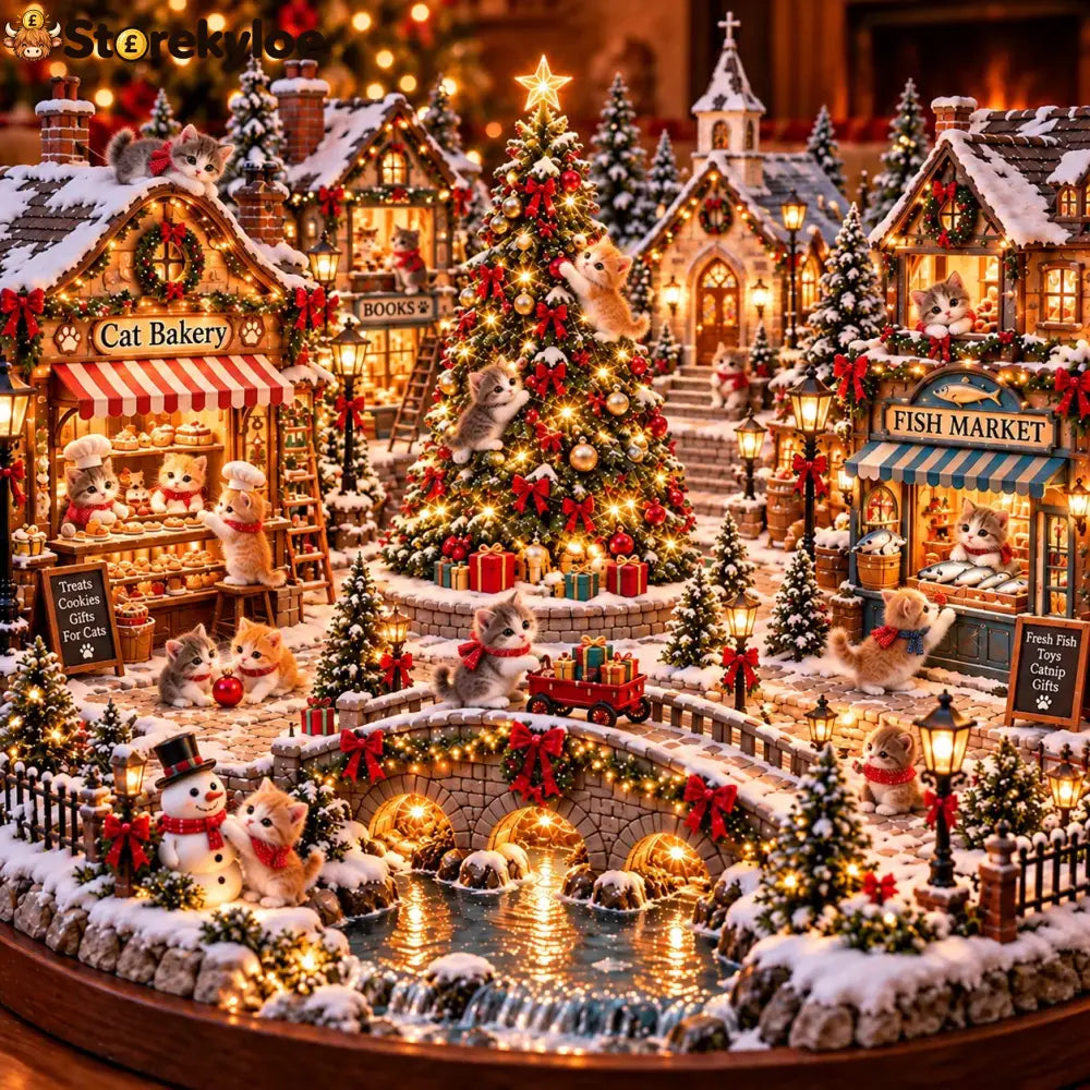 🐱🎄 Christmas Cat Village™ – Lighted Holiday Town for Cat Lovers