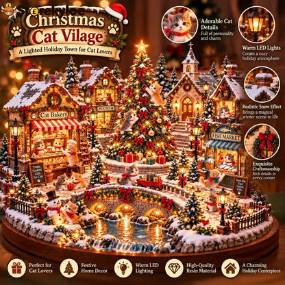 🐱🎄 Christmas Cat Village™ – Lighted Holiday Town for Cat Lovers