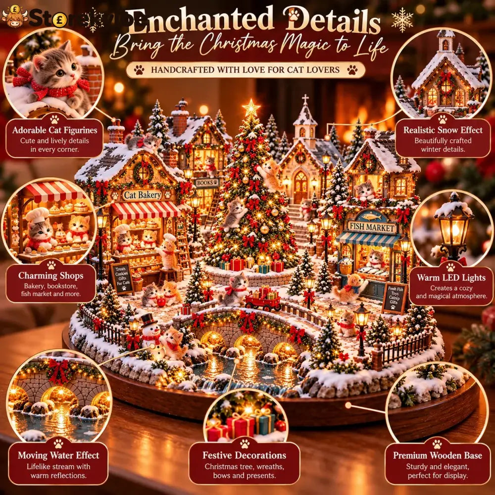 🐱🎄 Christmas Cat Village™ – Lighted Holiday Town for Cat Lovers