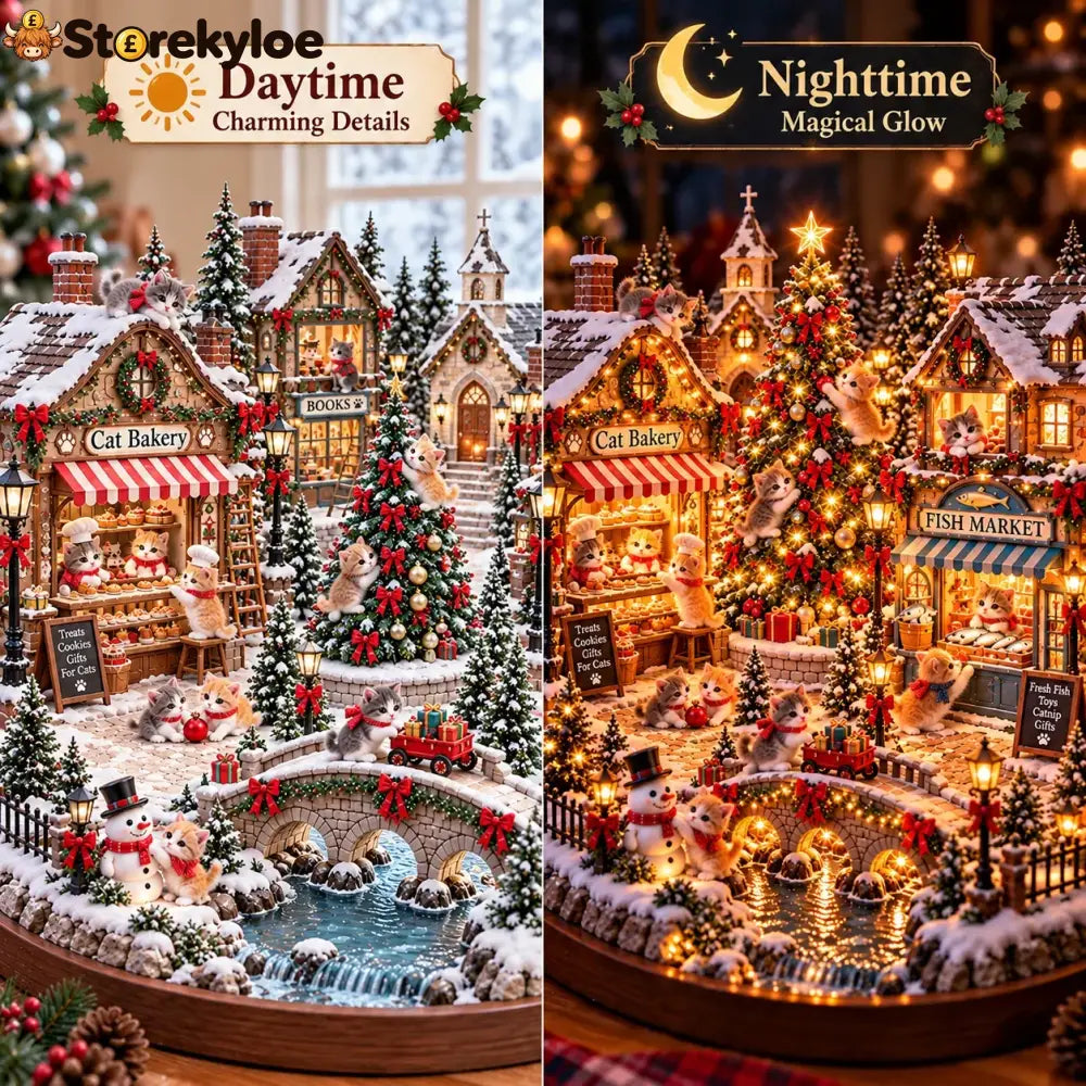 🐱🎄 Christmas Cat Village™ – Lighted Holiday Town for Cat Lovers