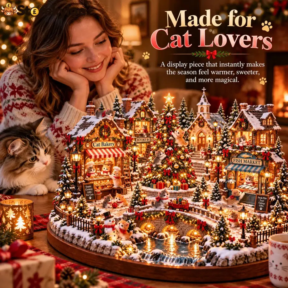 🐱🎄 Christmas Cat Village™ – Lighted Holiday Town for Cat Lovers