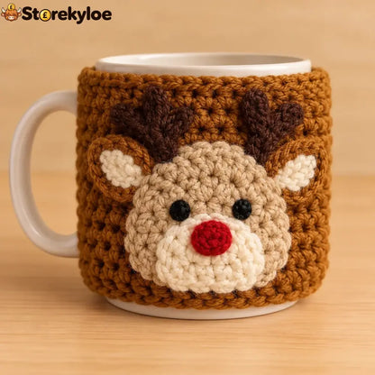 🎄christmas Crochet Mug Cozy - 🦌 Holiday Reindeer