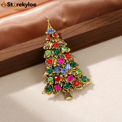 Christmas Crystal Brooch Set Xmas Candy Cane Tree Gift Box Brooch Pin For Women Holiday Lapel Jewelry For Coat Scarf
