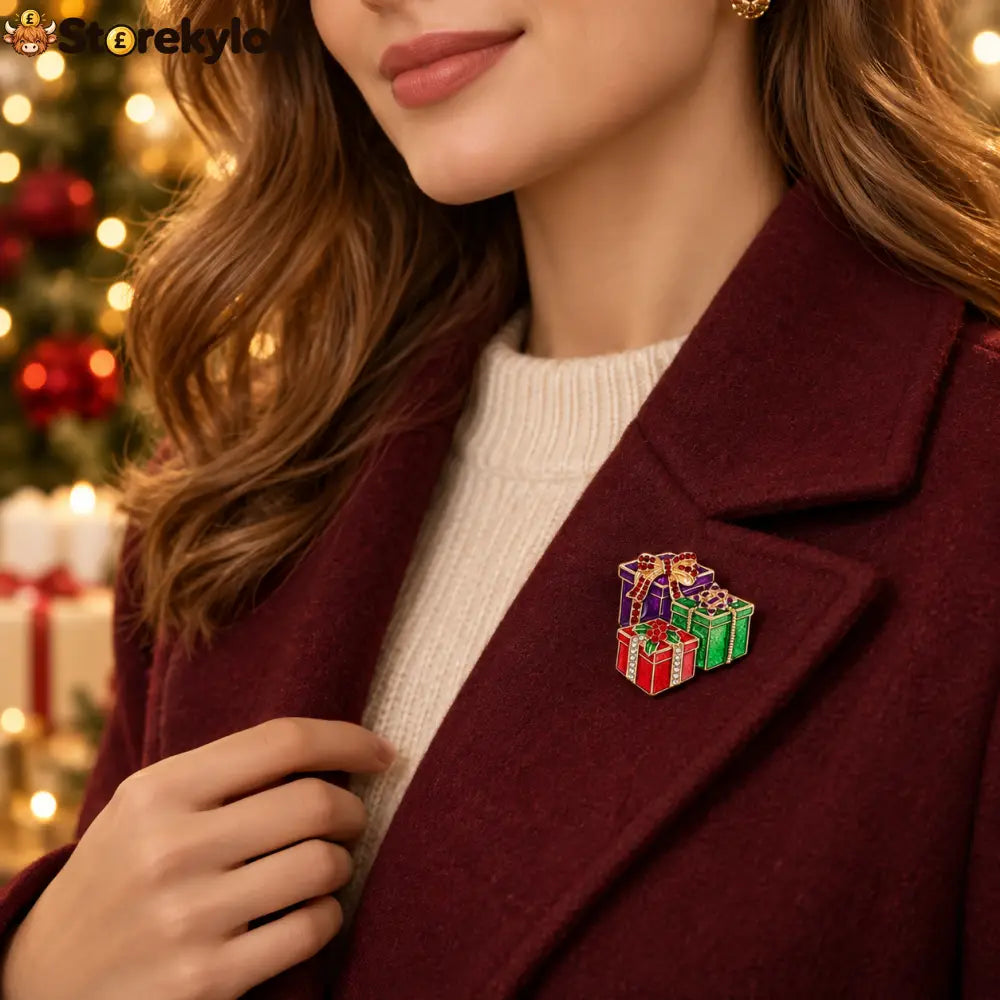 Christmas Crystal Brooch Set Xmas Candy Cane Tree Gift Box Brooch Pin For Women Holiday Lapel Jewelry For Coat Scarf