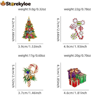 Christmas Crystal Brooch Set Xmas Candy Cane Tree Gift Box Brooch Pin For Women Holiday Lapel Jewelry For Coat Scarf