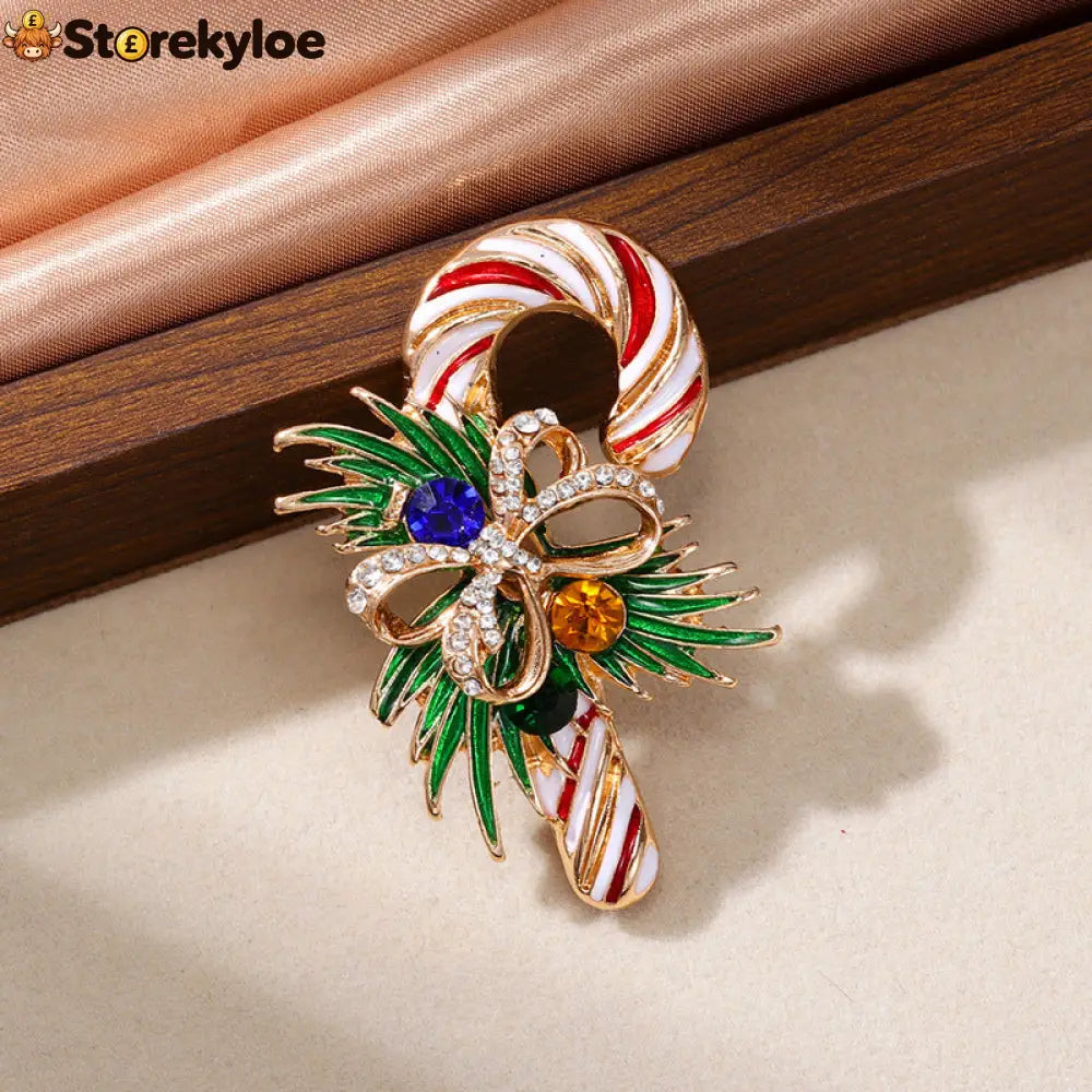 Christmas Crystal Brooch Set Xmas Candy Cane Tree Gift Box Brooch Pin For Women Holiday Lapel Jewelry For Coat Scarf