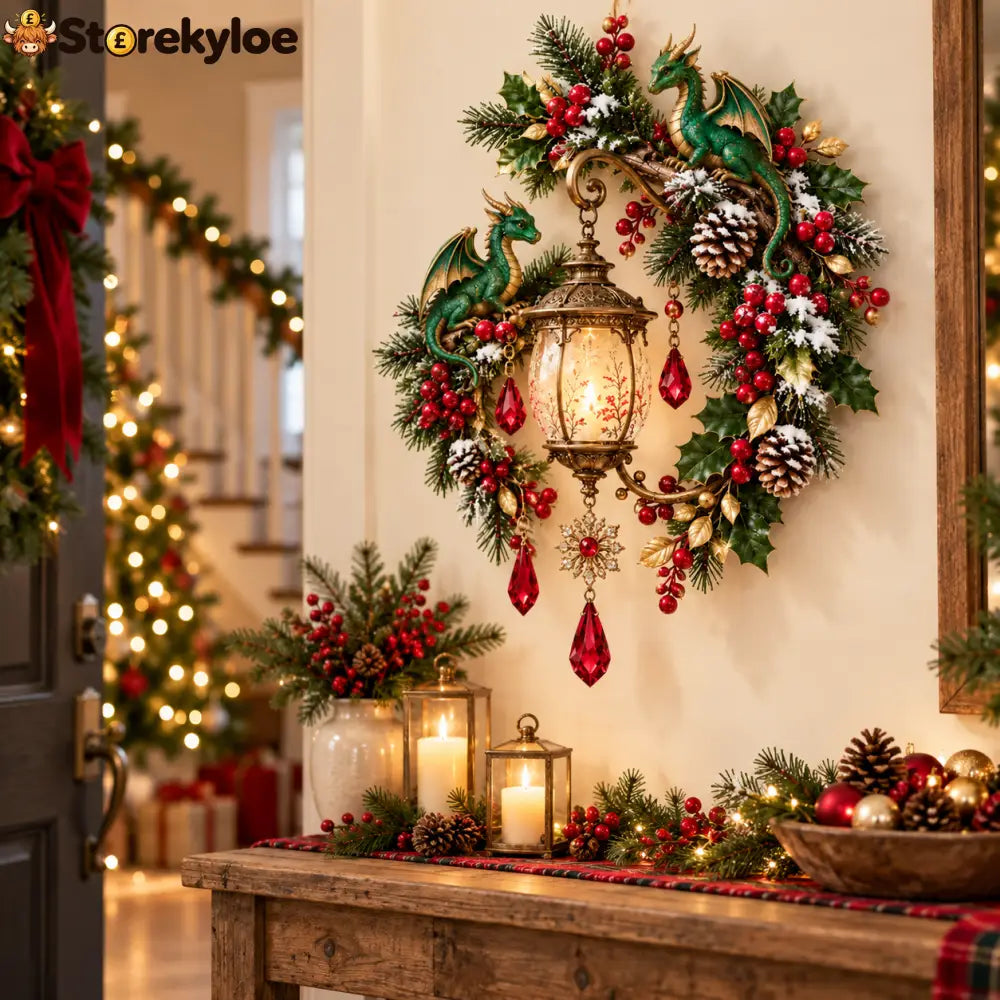 🐉 Christmas Dragon Keeper Lighted Wall Wreath Lamp - A Little Christmas Magic Guarded by Dragons ✨