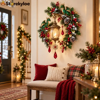 🐉 Christmas Dragon Keeper Lighted Wall Wreath Lamp - A Little Christmas Magic Guarded by Dragons ✨
