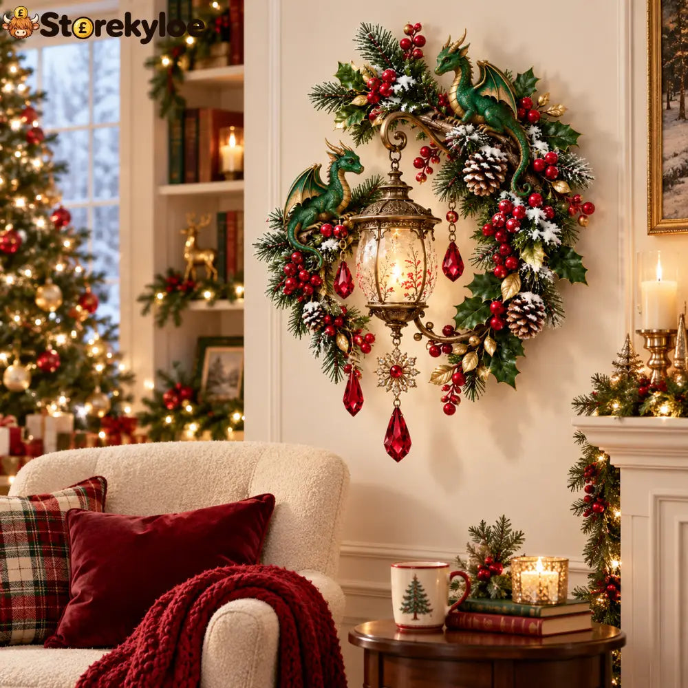 🐉 Christmas Dragon Keeper Lighted Wall Wreath Lamp - A Little Christmas Magic Guarded by Dragons ✨