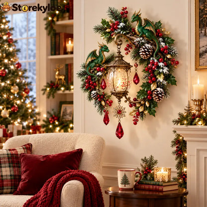 🐉 Christmas Dragon Keeper Lighted Wall Wreath Lamp - A Little Christmas Magic Guarded by Dragons ✨