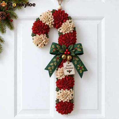 🎄✨Christmas Fabric Flower Door Hanging DIY Kit – Layered Holiday Décor - 🍬 Candy Cane Wishes / Approximately: 15 inches