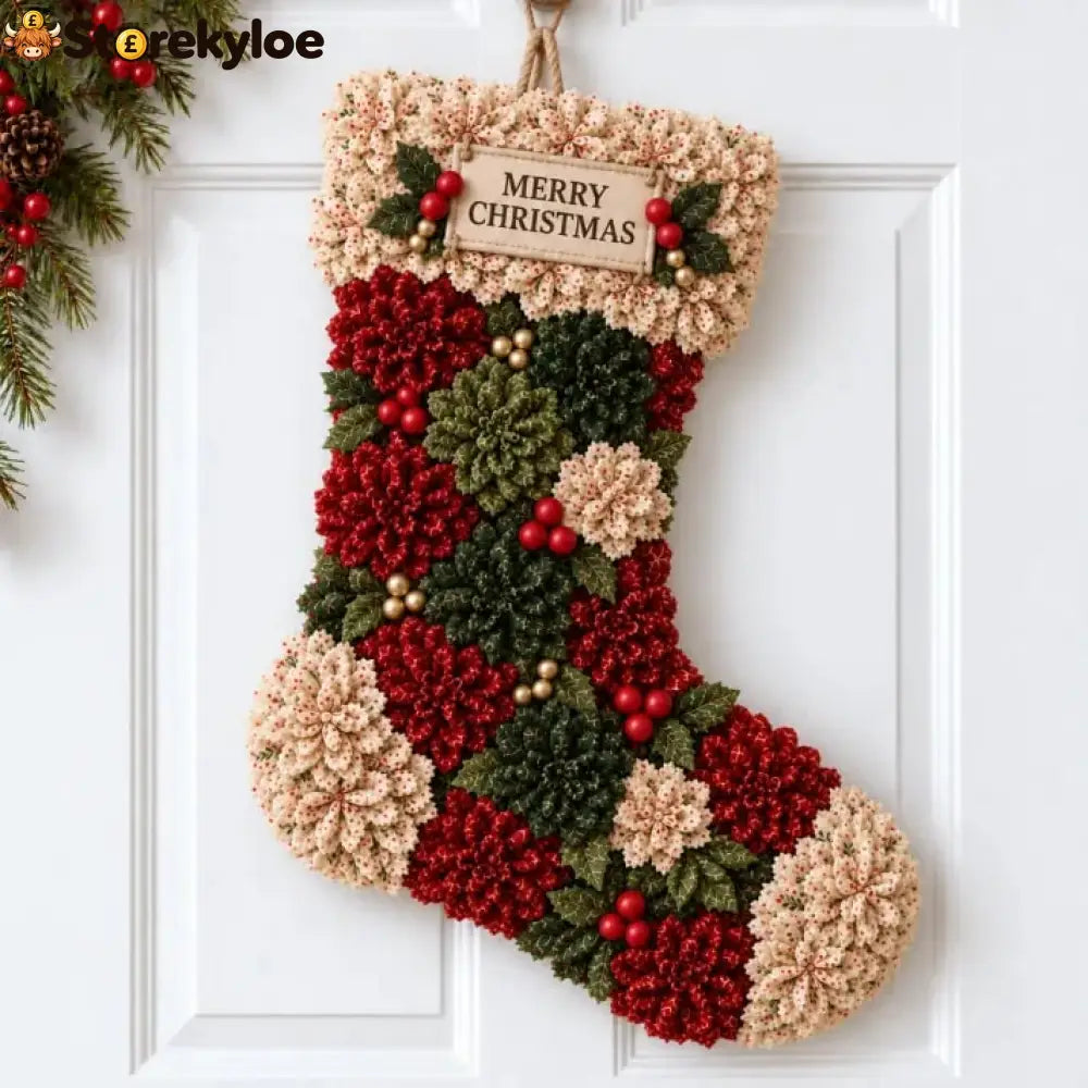 🎄✨Christmas Fabric Flower Door Hanging DIY Kit – Layered Holiday Décor - 🧦 Cozy Christmas Stocking / Approximately: 15