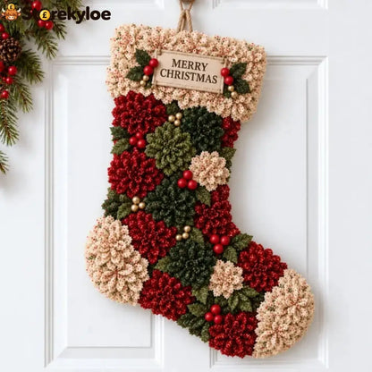 🎄✨Christmas Fabric Flower Door Hanging DIY Kit – Layered Holiday Décor - 🧦 Cozy Christmas Stocking / Approximately: 15