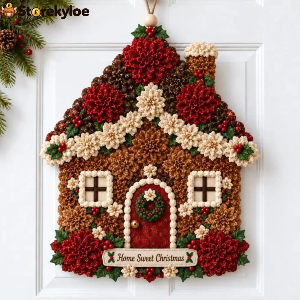 🎄✨Christmas Fabric Flower Door Hanging DIY Kit – Layered Holiday Décor - 🍪 Gingerbread Cottage / Approximately: 15