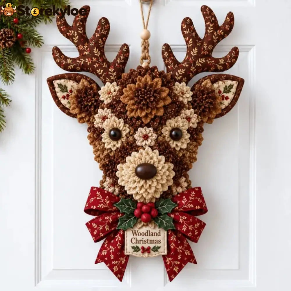 🎄✨Christmas Fabric Flower Door Hanging DIY Kit – Layered Holiday Décor - 🦌 Woodland Reindeer / Approximately: 15 inches