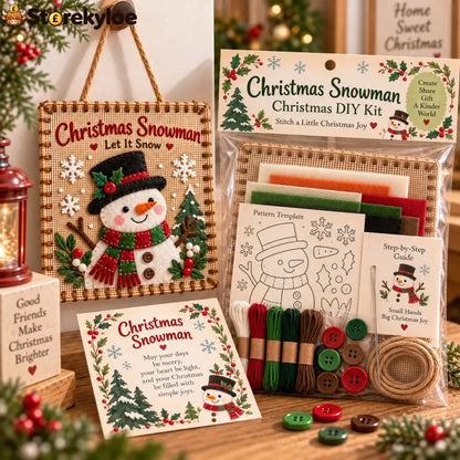🎄 Christmas Fabric Weaving Kit - ⛄ Christmas Snowman / Finished Size: Approx. 8 × 8 in (20 × 20 cm)